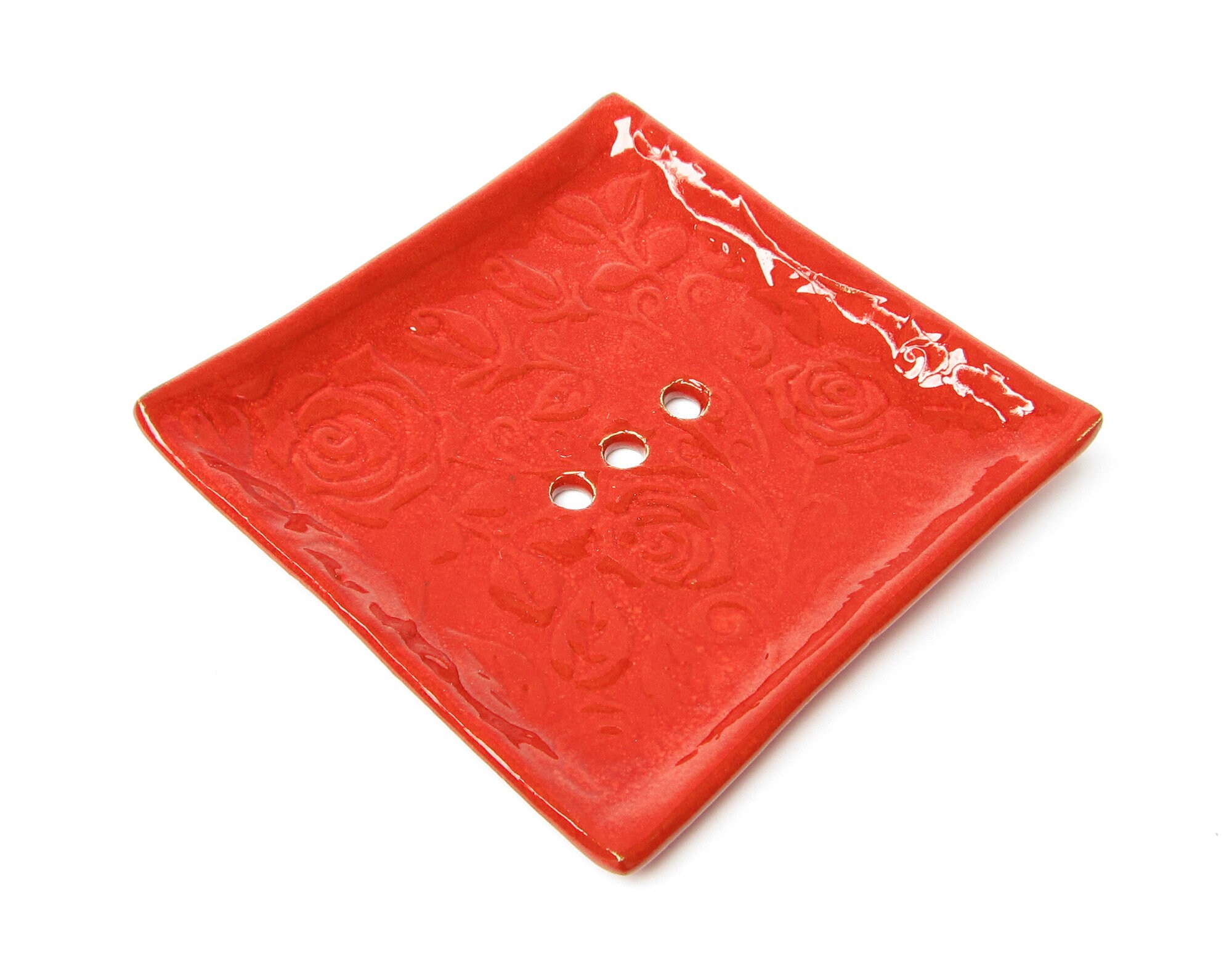 Romantic red pottery soap dish handmade floral soap holder Etsy