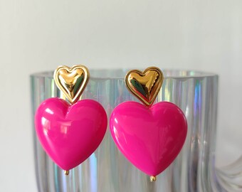 Boucles d'oreilles Joli coeur rose