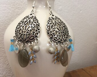 Blue and silver crystal earrings