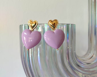 Boucles d'oreilles Joli coeur mauve