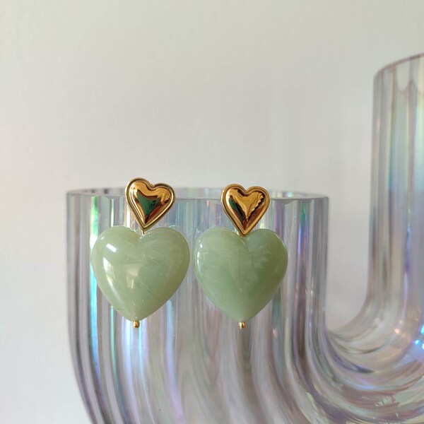 Boucles d'oreilles Joli coeur vert