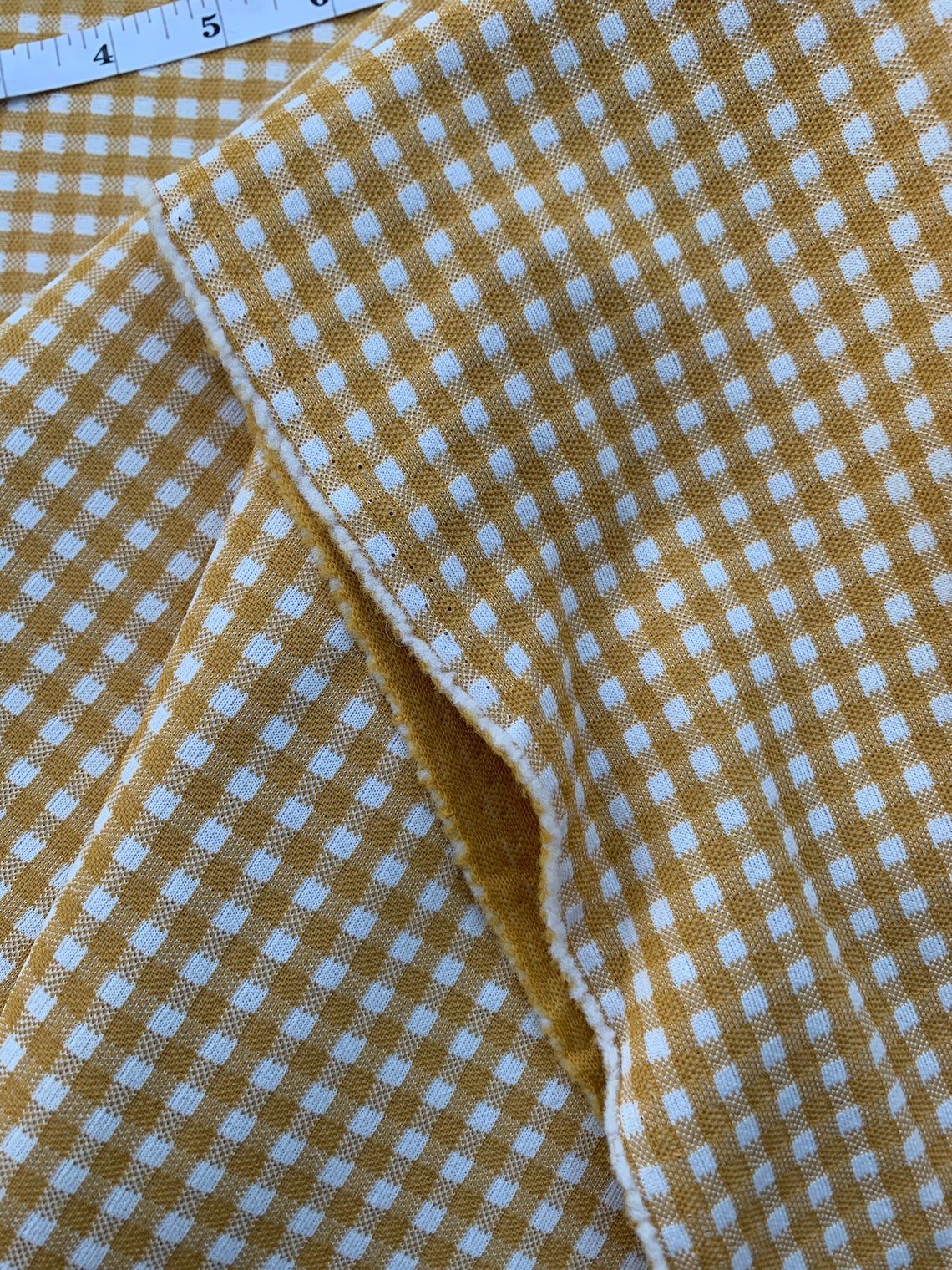 Vintage Mustard Yellow Gingham 1970s Polyester Double Knit Etsy