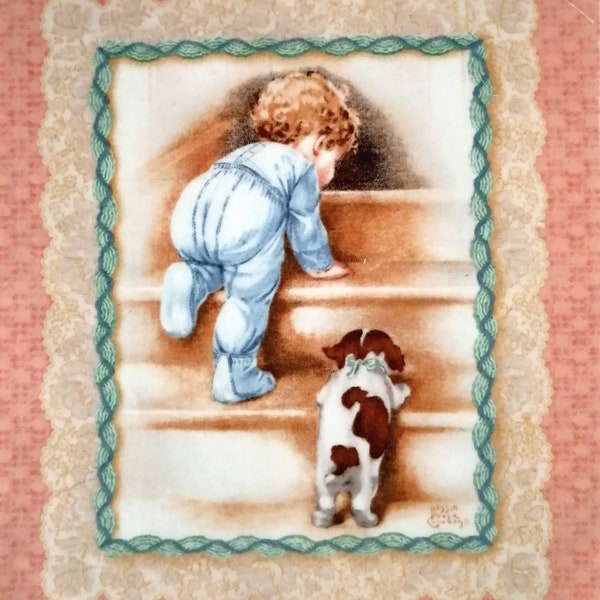 Carré de tissu enfant, bébé, chiot en flanelle (29 cm x 25cm)