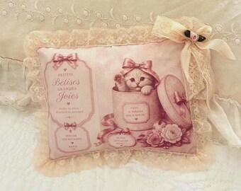 RESERVE N - Scent diffuser cushion, antique lace, mischievous cat, nostalgia, fragrance, shabby chic