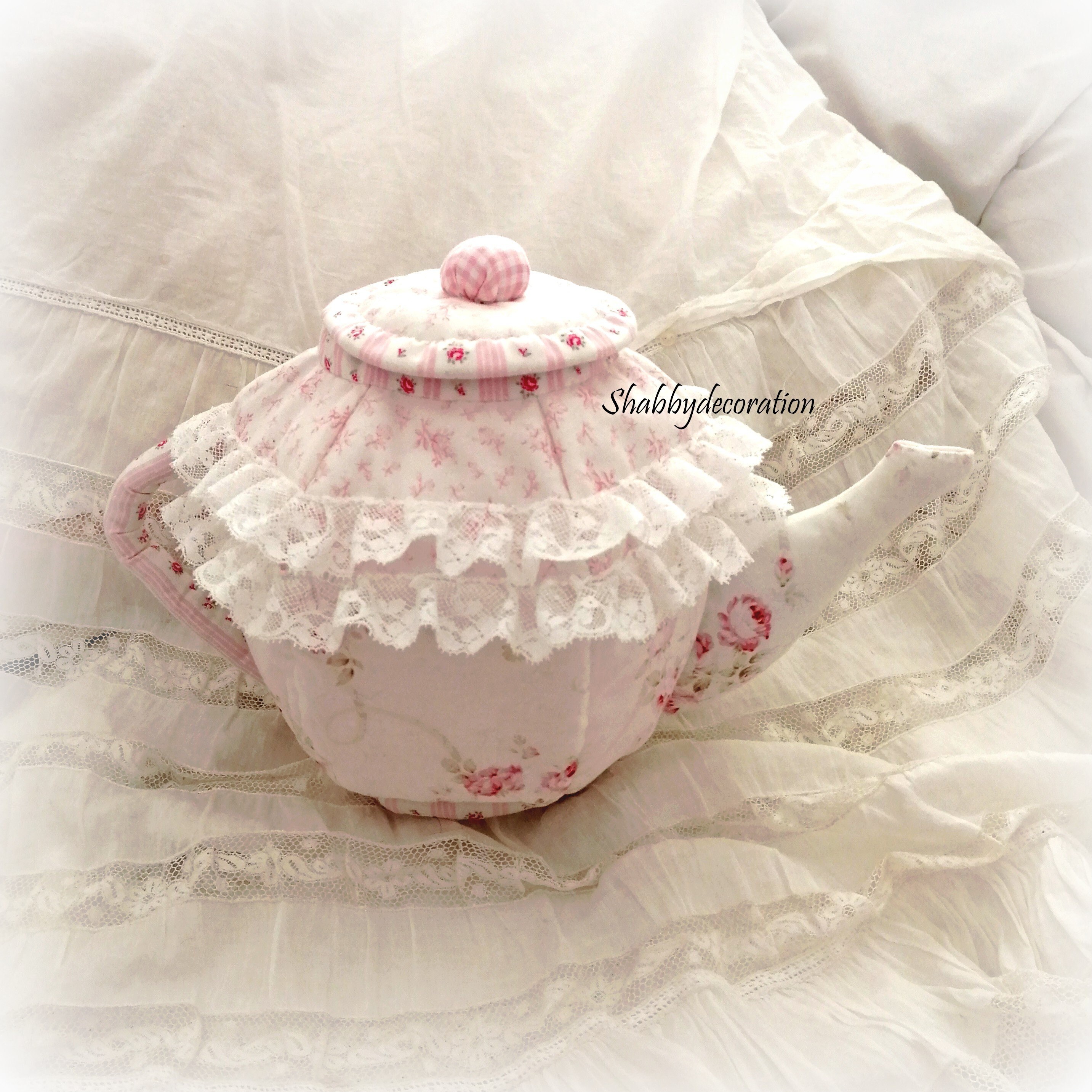 Théière en Tissu Shabby Chic, Dentelle Ancienne