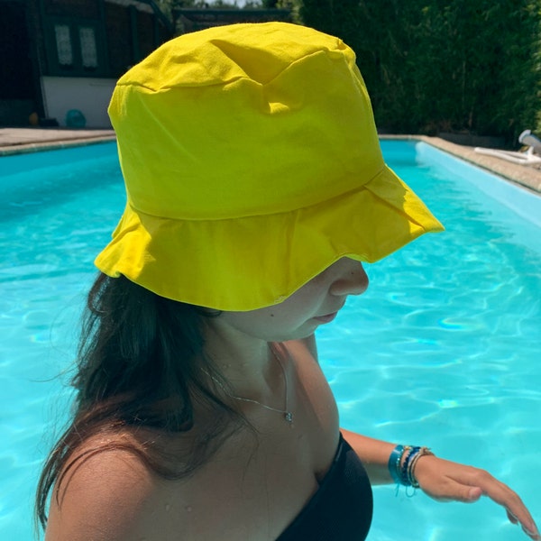 chapeau bob soleil femme en coton jaune pour l’été