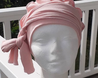 pale pink chemo hat for women hand-stitched in France