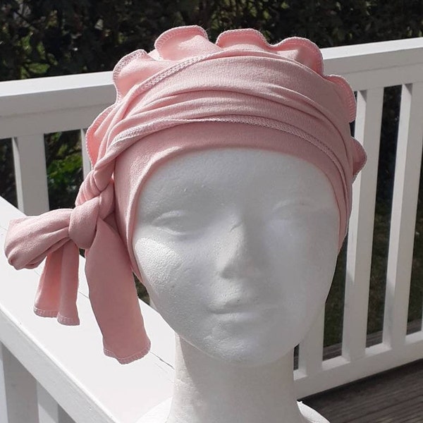 bonnet chimio rose pale pour femme cousu main france