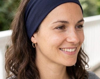 Women's wide stretchy headband in viscose jersey - Handmade boho hair accessory