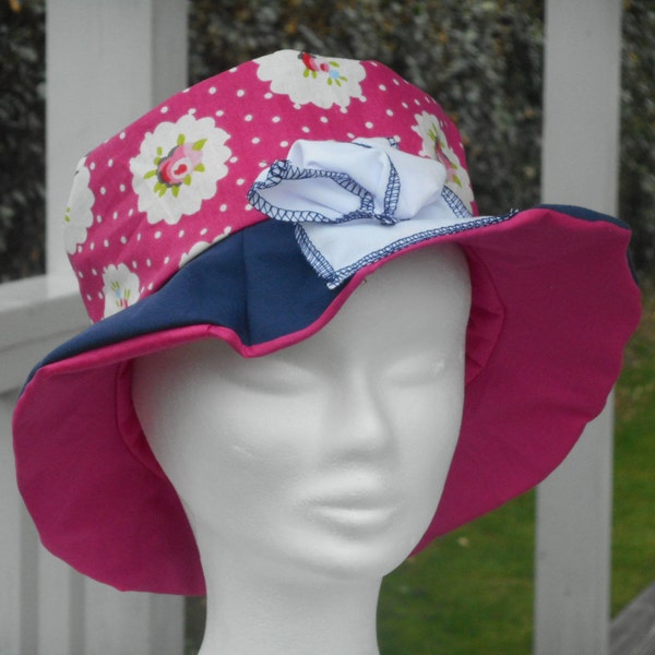 chapeau été rose et bleu en coton pour enfant(4/8 ans)