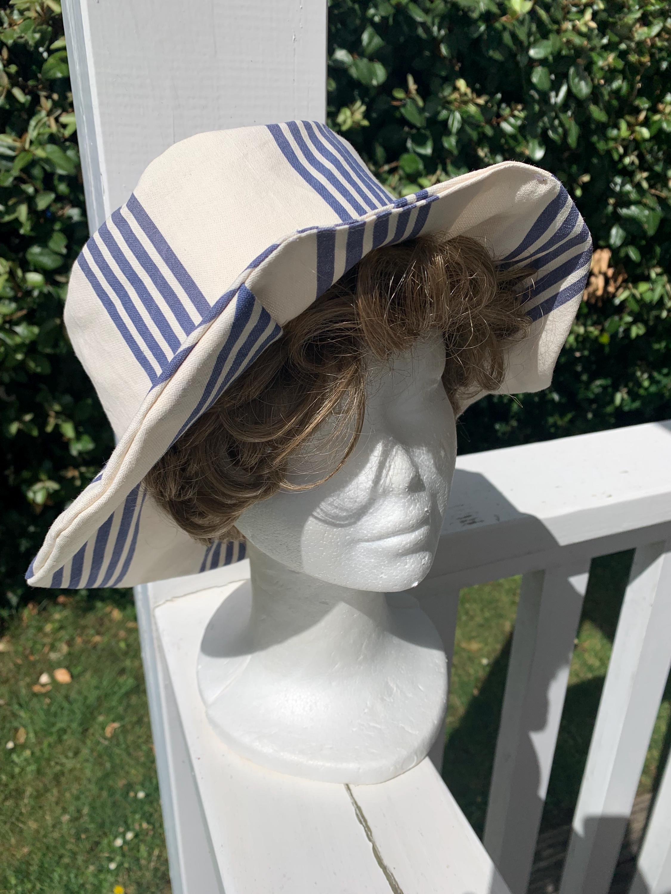 Draper James Create & Barrel Wide Brim Blue Beige Stripe Sun Hat NWT Light blue/beige striped Sun Hat for kids | H&M US main image 4