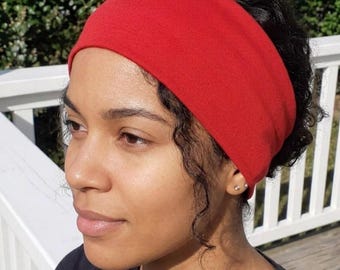 Breites, dehnbares Damen-Stirnband aus rotem Viskose-Jersey - Handgemachtes Boho-Haar-Accessoire