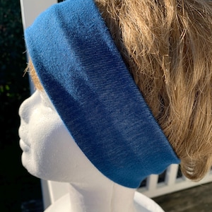 Women&#39;s blue denim cotton hairband - Wide hair accessory - Original handmade gift idea