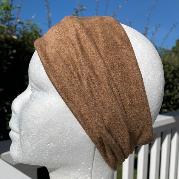 Brigitte headband in stretchy camel suede for women's hair