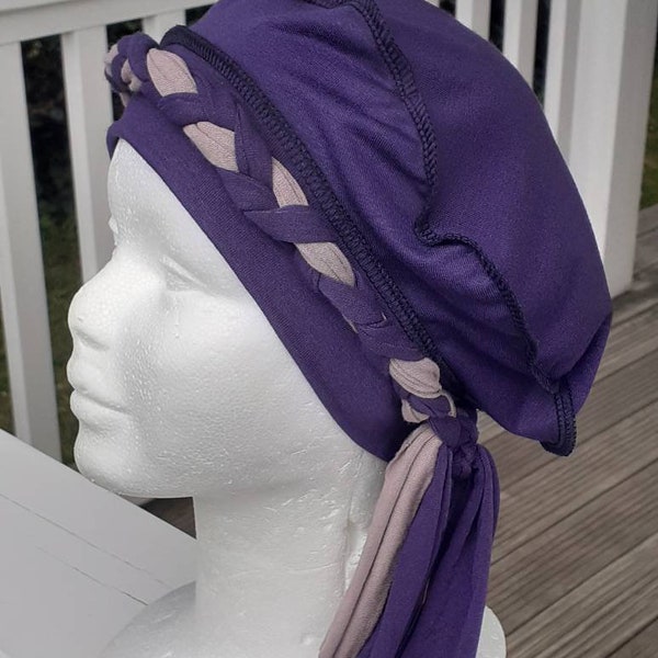 Turban tresse Colette prune et taupe femme