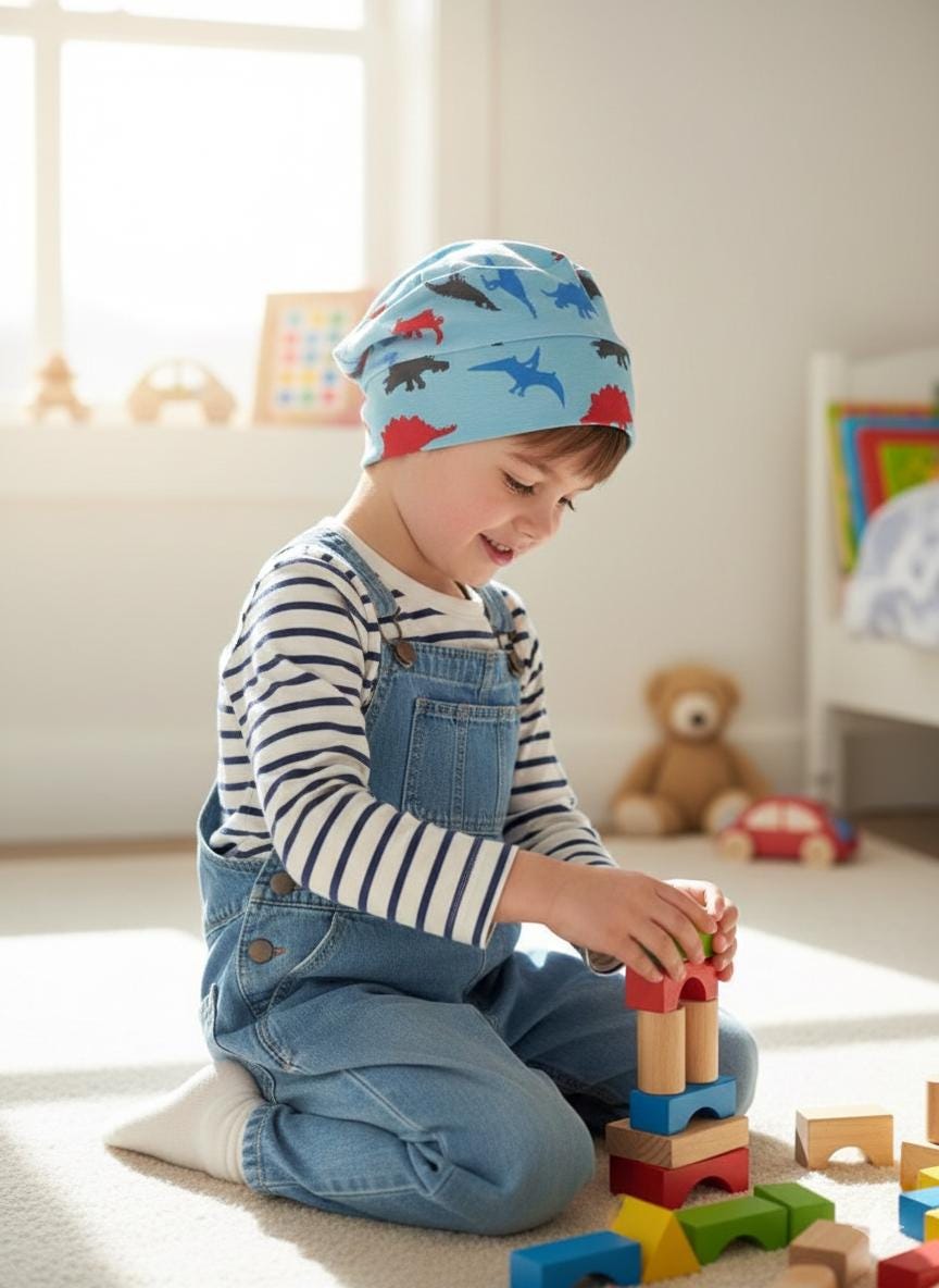 DJC BOUTIQUE Bonnet Chimio Enfant Jersey Doux Motif Étoiles - Turban Pré-Noué Confortable & Écharpe Doublée Pour Petits Patients