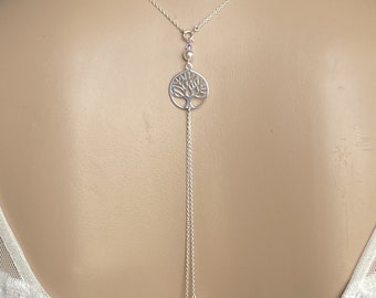 Necklace and back jewel all in silver 925, tree of life and pearls swarovski M445