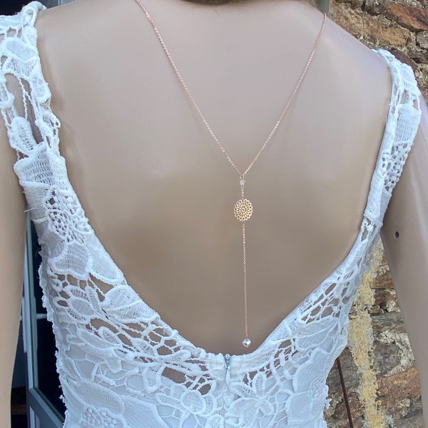 Collier et bijou en plaqué or rose avec perles en cristal swarovski M429