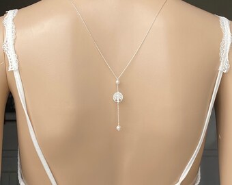 Collier et bijou de dos en argent 925 avec arbre de vie M505