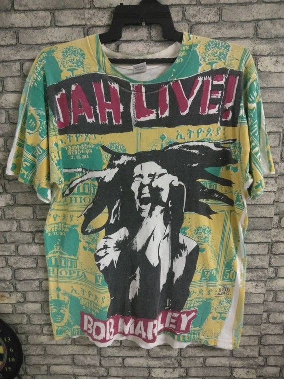 vintage rare bob marley allover print shirt/reggae
