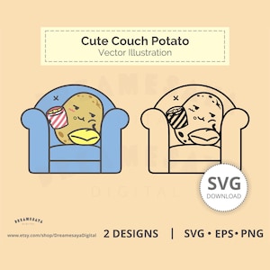 Lindos y divertidos archivos de imágenes prediseñadas y cortes en formato SVG de Couch Potato para uso comercial
