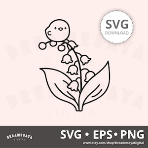 Fleur de printemps SVG contour fantaisie muguet avec bébé poussin htv couper fichier et conception de gravure laser