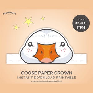 Goose paper crown printable JPG, Goose party hat download, Farm animal craft