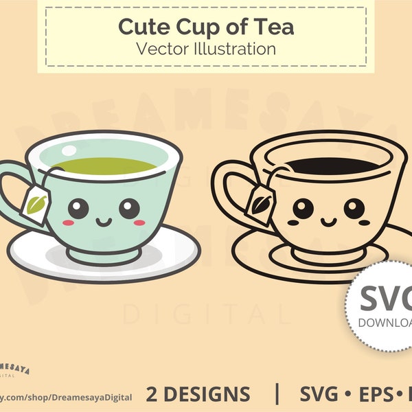 Tea cup SVG files for cutting, Cute morning beverage vector clip art digital download