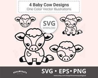 子牛のSVGアウトライン、愛らしい子牛の顔、HTVカットファイル、レーザー彫刻デザイン