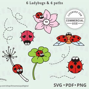 Coccinelle stravaganti SVG, adorabili insetti coccinella con percorsi, file di taglio a strati e clip art