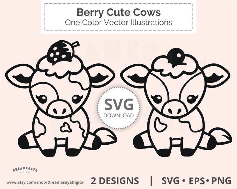 Strawberry Cow Svg and Her Blueberry Friend Cute Baby Cows Etsy