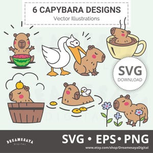 Capybara SVG Bundle zum Basteln, niedliches kultiges Nagetier Clip Art und Schneidedateien