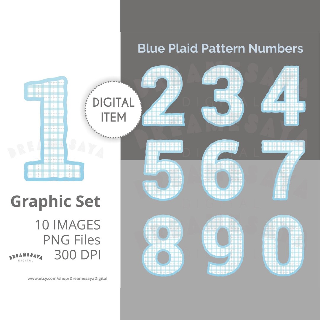 Blue Plaid Numbers PNG Clip Art Decorative Images for Commercial Use - Etsy