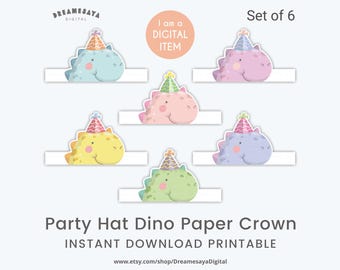 Dino paper crown bundle birthday party hat PDF printable cartoon dinosaur headpiece DIY files