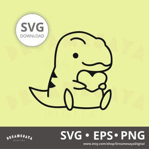 Baby dino outline SVG adorable cartoon dinosaur with love htv cut file and laser engraving design