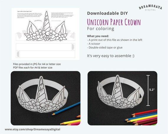 printable unicorn horn and ears paper hat unicorn coloring etsy new zealand
