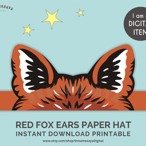 Fox ears headpiece downloadable PDF, Woodland animal ears paper hat to print yourself
