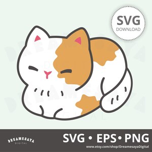 Chat miche SVG kawaii mignon au repos chaton bicolore blanc et orange fichier coupé et clipart