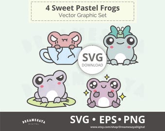 Kawaii frogs SVG cartoon angry sweet cottagecore pastel froggy layered cut files vector clipart