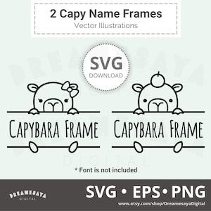 Capybara geteilter Rahmen SVG Umriss kawaii Name Rahmen Htv Schnittdateien und Lasergravur Design