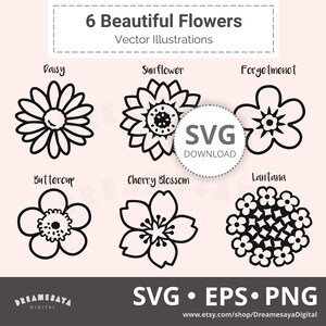 Flores decorativas SVG contorno lindo vinilo floral archivos de corte artesanal y diseño de grabado láser