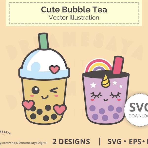 Bubble tea svg digital download cutting files, Kawaii boba drink vector images for crafting