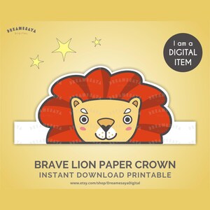 Printable lion paper crown JPG instant download easy craft forest animal digital party supply