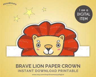 Printable lion paper crown JPG download kids craft safari jungle animal party hat template