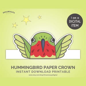 Hummingbird paper crown JPG  printable woodland bird party headpiece DIY simple craft activity download
