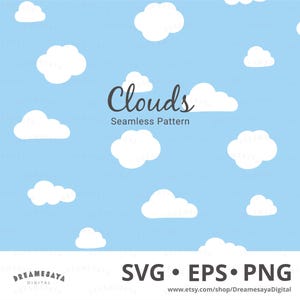 Cloud pattern SVG seamless repeatable white clouds blue sky background cut file decor design