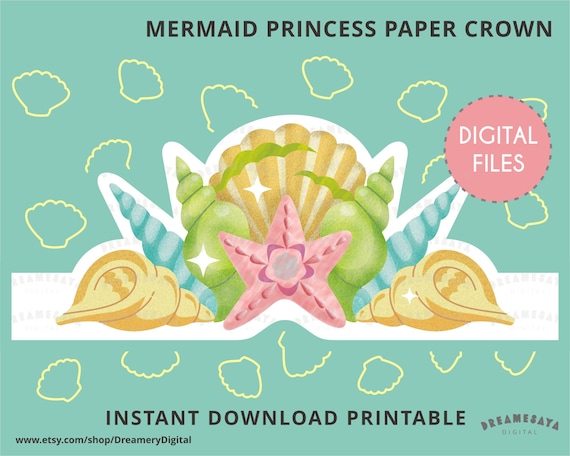 Mermaid birthday crown download Mermaid princess party crown | Etsy