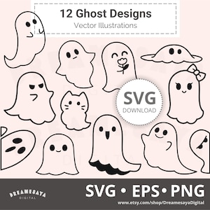 Ghost outline SVG simple cute classic cartoon ghosts vinyl cut files and laser engraving design