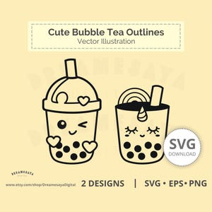 Contour SVG boba fantaisiste adorable paire de thé au lait à bulles htv coupe fichiers et conception de gravure laser