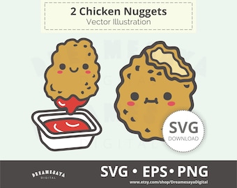 Nuggetsy z kurczaka w formacie SVG, kawaii, szybkie jedzenie, warstwowe pliki do cięcia i projekt grafiki PNG